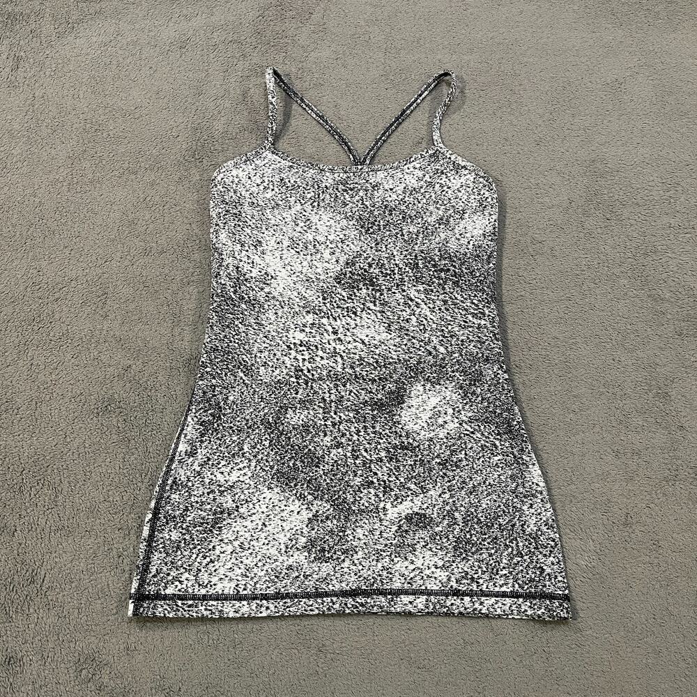 Lululemon Power Y Tank White Black Luon Spray Jacquard Yoga Top Women's Size 4